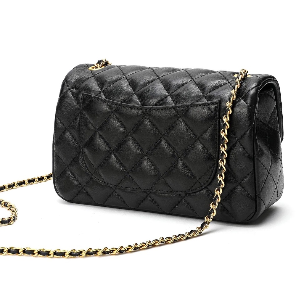 Tiffany & Fred Paris Quilted Sheepskin Leather Shoulder Crossbody Bag - Black - Picture 2 of 4